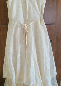 Elegant Off-White Dress with Gold Embellishments