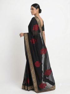 New Saree - Black with red embroidery
