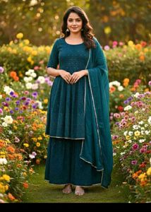 aachho brand Teal Embroidered Kurta Set