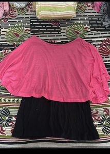 Pink &amp; Black Layered Tunic Top for Women