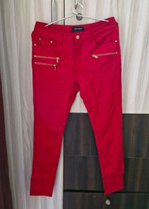 Stylish Red Zip Detail Pants