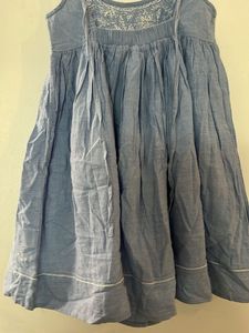 Boho Embroidered Blue Cotton Dress