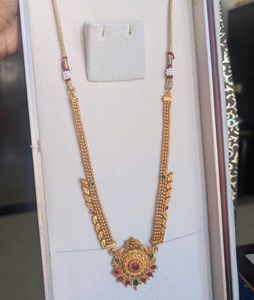 Elegant Gold Plated Necklace with Red and Green St