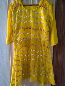 Yellow Embroidered garara frock Set with Dupatta |