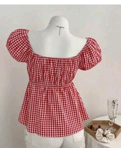 Charming Red Gingham Peplum Top