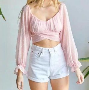 Pink Long Sleeve Crop Top