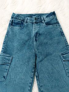 Washed Blue Cargo Jeans