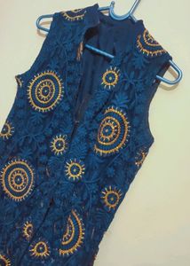 Navy Blue Designer Front Cut Kurti Tunics 34 Bust