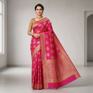 new Vibrant Pink Saree  with blouse piece