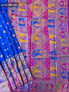 Vibrant Blue Silk Saree with Intricate Weave