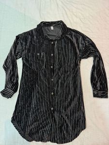 Velvet Striped Button-Up Shirt