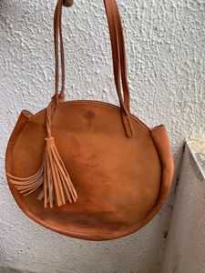 Tan Leather Circle Tote