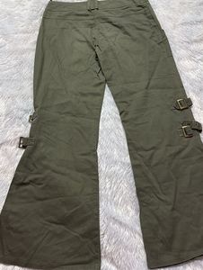 Olive Green Cargo Pants with Buckle Detail