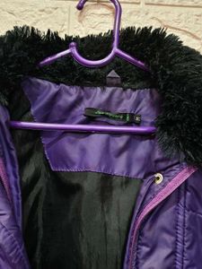 Purple Puffer Jacket with Fur Hood