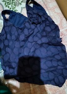 One Piece Dress Navy Blue Polka Dot Net |