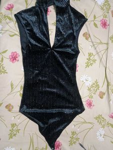 Sparkling Black Bodysuit Top
