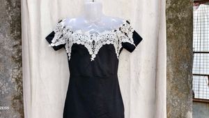 I. Black Lace Trim Off-Shoulder Dress