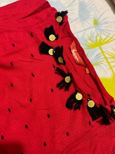 Red Ethnic Gown with Embellished Neckline