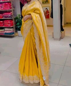 Libas Designer Yellow Saree with 2 Unstitched Blou