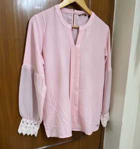 Park Avenue V-Neck Blouse with Lace Cuffs