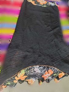 Black Ethnic Skirt with Floral Border