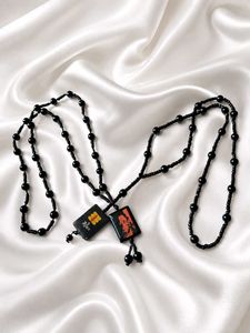 Unique Black Beaded Pendant Necklace