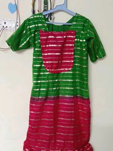 Green & Pink Striped Kurta