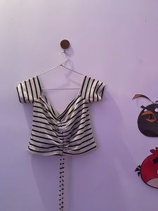 Striped Off-Shoulder Ruched Top
