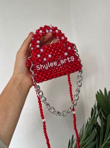 Chic Beaded Red Mini Handbag