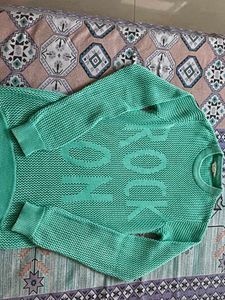 Green "Rock On" Knit Sweater