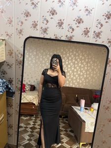 Elegant Black Lace Detail Maxi Dress🦋🎀