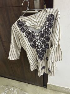 Striped Kurta with Black Embroidery