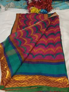 Vibrant Printed Cotton Saree with blouse