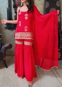 designer Red Kurta Set with Sharara
