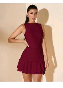 Chic Maroon Sleeveless Dress with Ruffle Hem