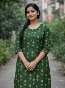 New Green Kurti with Gold Print
