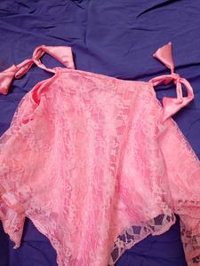 kids Pink Lace dress with Tie-Up Neck