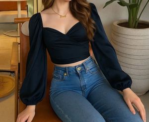 Black Satin Wrap Crop Top