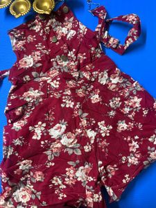 Maroon Floral Print Ethnic short dangree