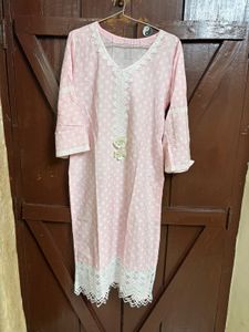 Pink Polka Dot Kurta set with organza dupatta