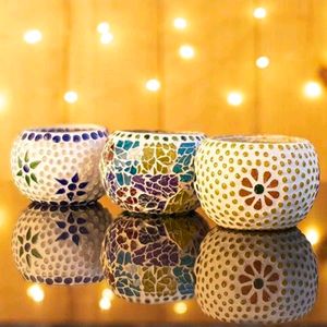 Glass Tealight Candle Holders Decorative Set of 3