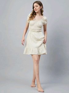 1339. Chic Linen Blend Puff Sleeve Dress