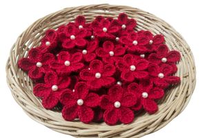 Handmade 20 Red Crochet Flowers with Pearls