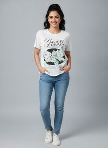 White "Beauty Forever" Graphic T-Shirt