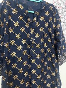 Navy Blue Kurta with Gold Print