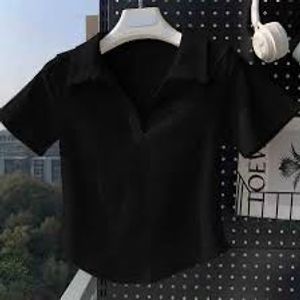 Chic Black Collared Crop Top