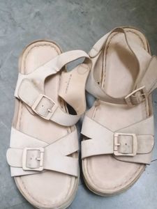 Beige Buckled Strap Sandals