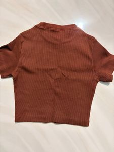Burger Bae Brown Ribbed Cropped Top