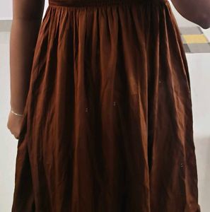 Brown Smocked Square Neck Dress