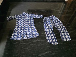 Blue Floral Print Kurta cord Set